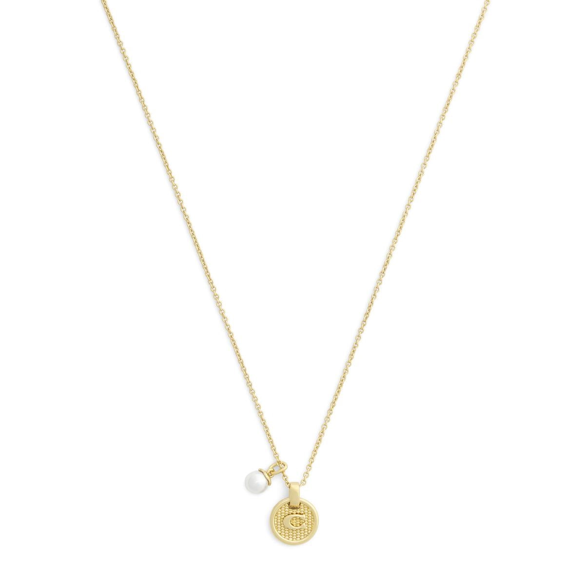 Coach Gold Signature C Textured Coin Pendant Necklace