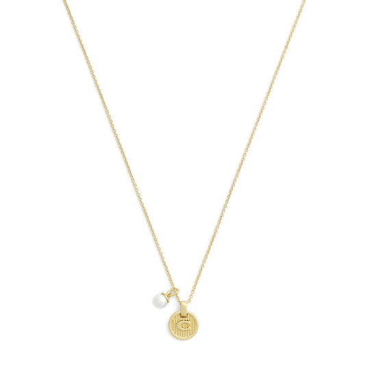 Coach Gold Signature C Textured Coin Pendant Necklace