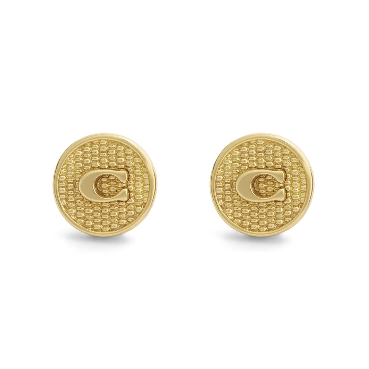 Coach Gold Signature C Textured Coin Stud Earrings