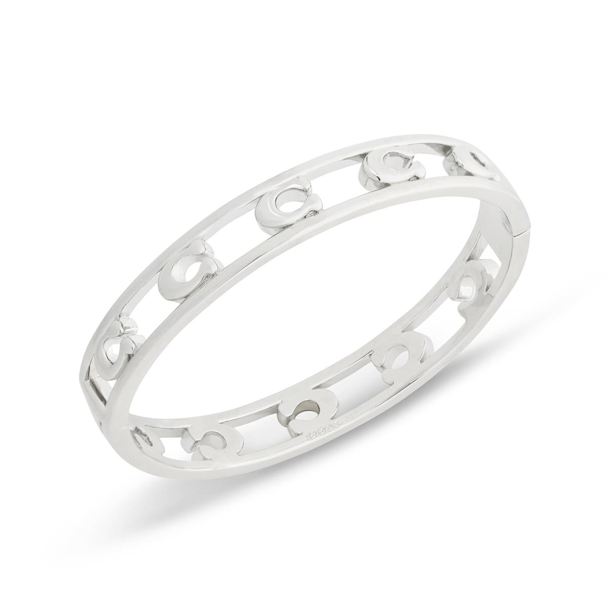 Coach Silver Open C Logo Large Hinged Bangle