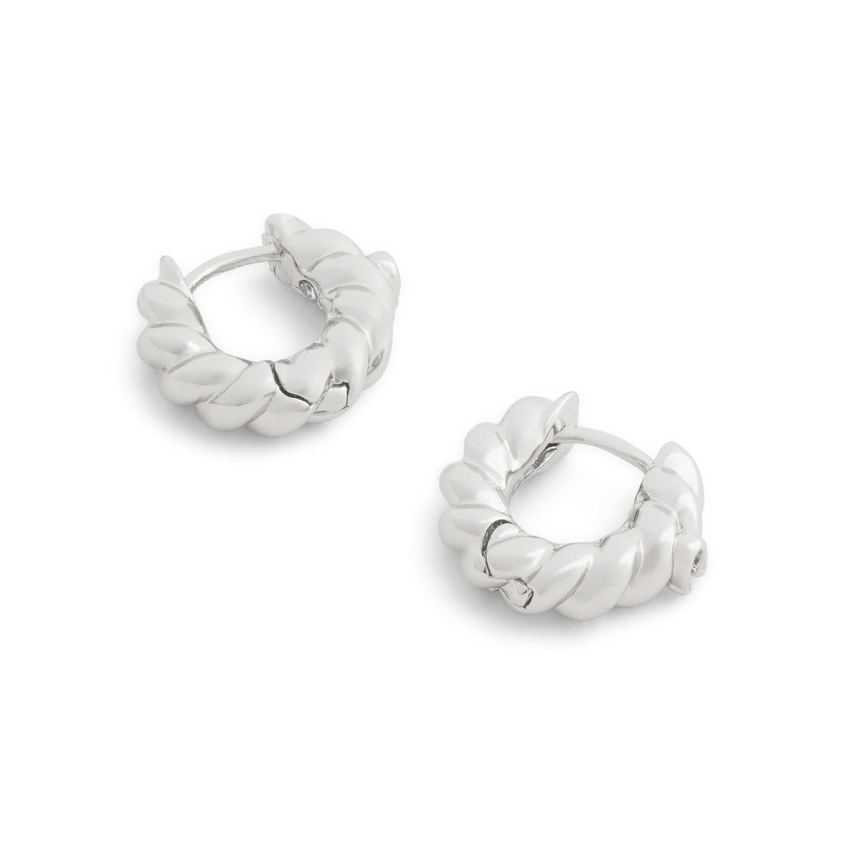 Coach Silver Signature C Twisted Huggie Earrings