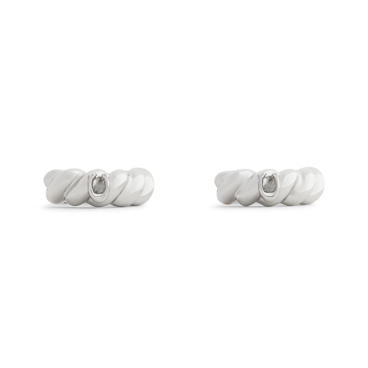 Coach Silver Signature C Twisted Huggie Earrings