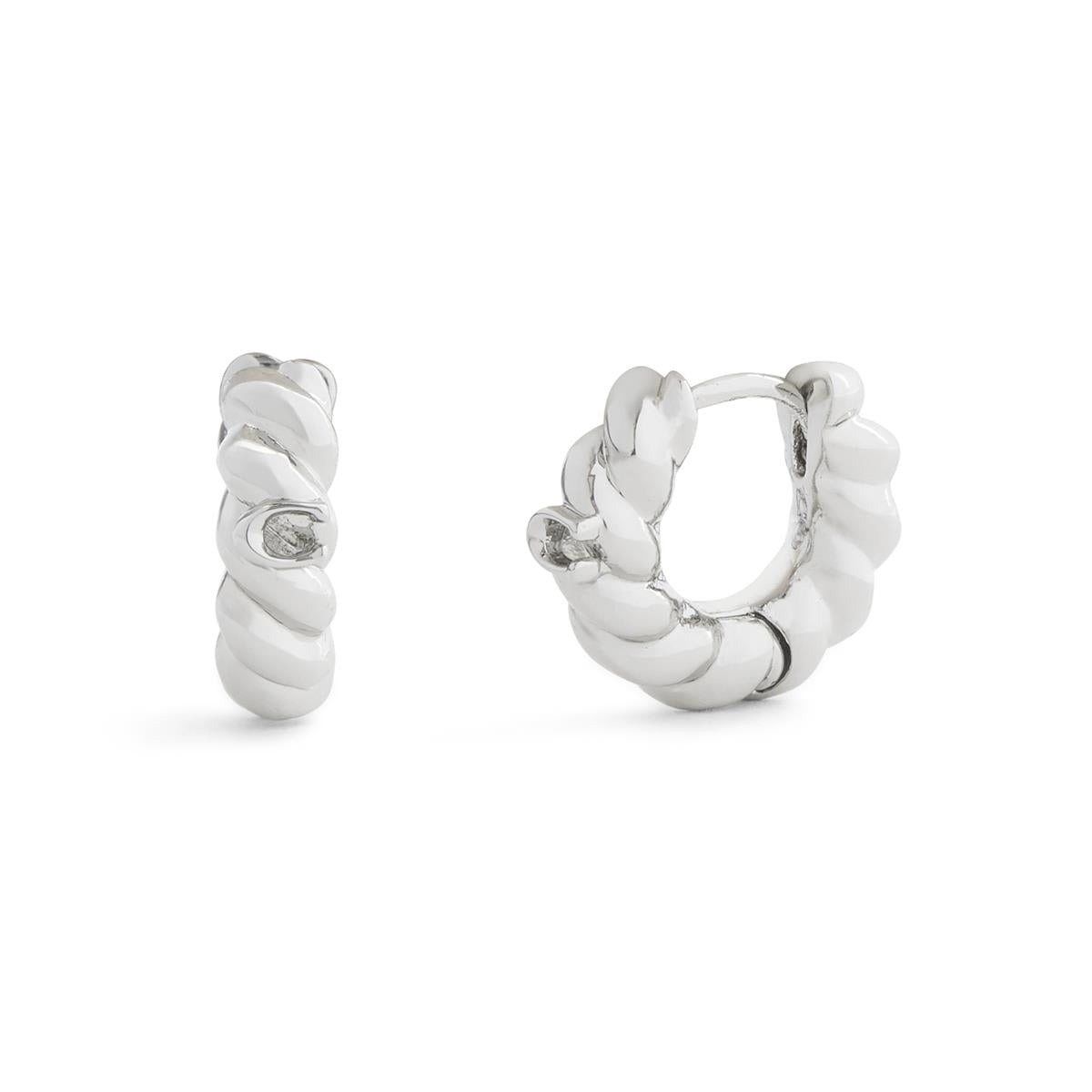 Coach Silver Signature C Twisted Huggie Earrings
