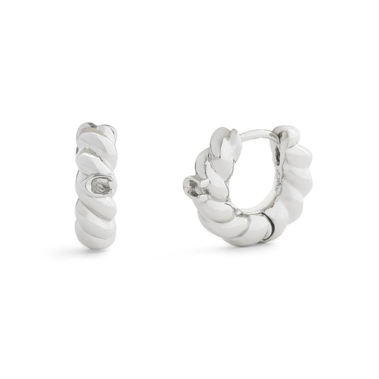 Coach Silver Signature C Twisted Huggie Earrings