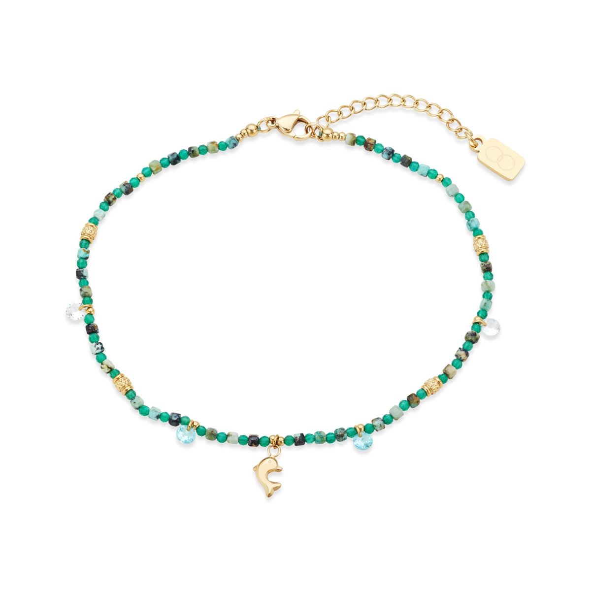 Over & Over Gold Stainless Steel Green Agate Anklet