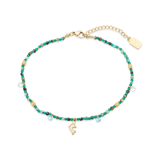 Over & Over Gold Stainless Steel Green Agate Anklet