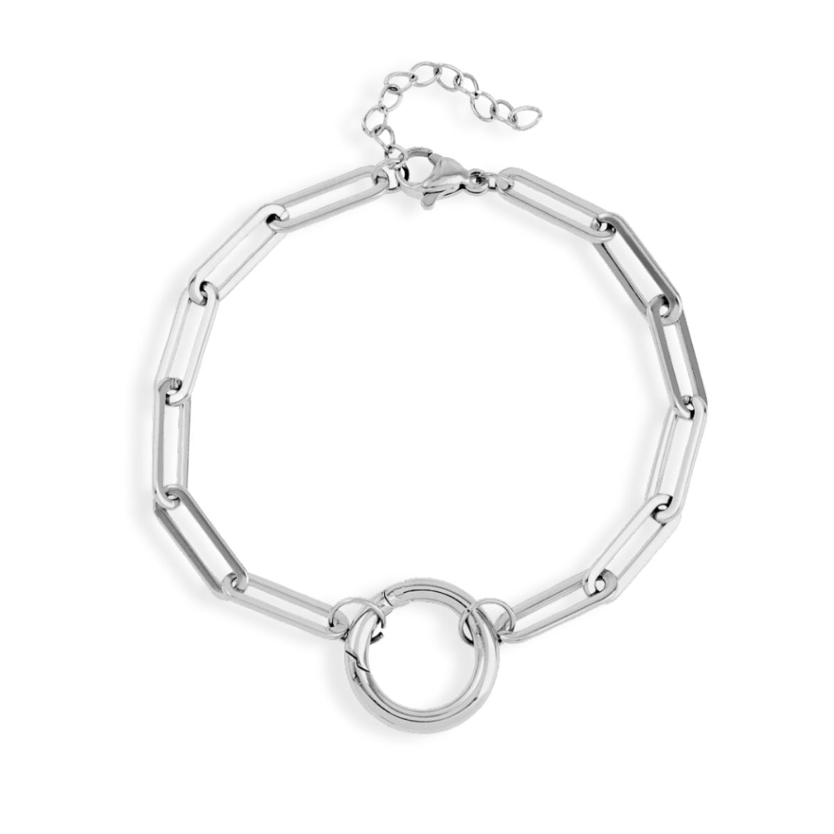 Over & Over Silver Stainless Steel Ring Clasp Charm Bracelet
