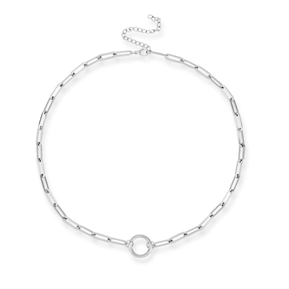 Over & Over Silver Stainless Steel Ring Clasp Charm Necklace