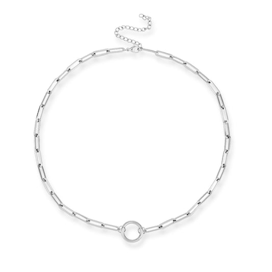 Over & Over Silver Stainless Steel Ring Clasp Charm Necklace