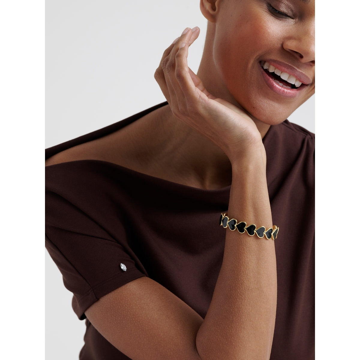 Ted Baker Gold Haidyn Black Enamel Heart Row Cuff