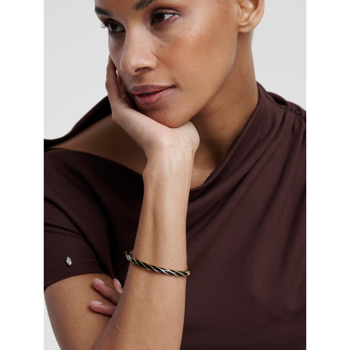 Ted Baker Gold Trinity Twist Black Enamel Bangle