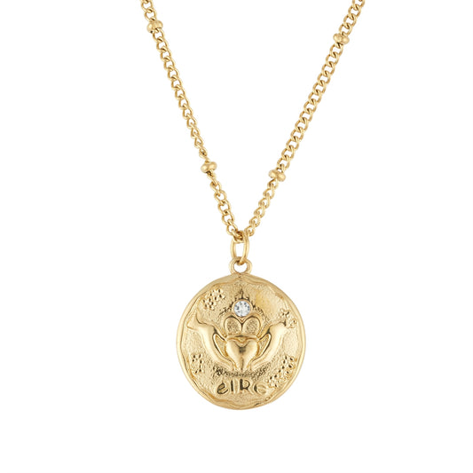 Over & Over Gold 14k Stainless Steel Claddagh Coin Necklace