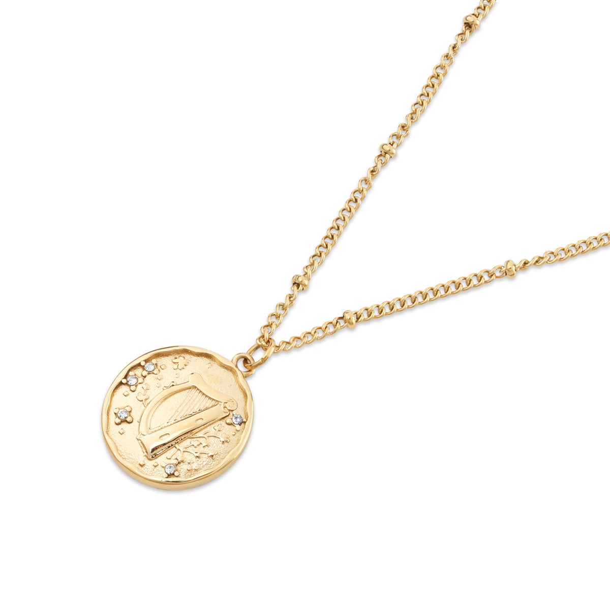 Over & Over Gold 14k Stainless Steel Harp Coin Necklace