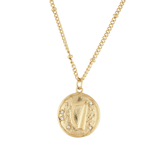 Over & Over Gold 14k Stainless Steel Harp Coin Necklace