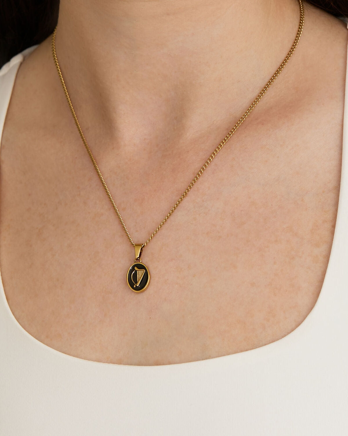 Over & Over Gold 14k Stainless Steel Enamel Harp Necklace