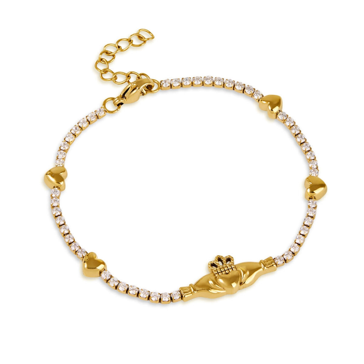 Over & Over Gold 14k Tennis Claddagh Bracelet