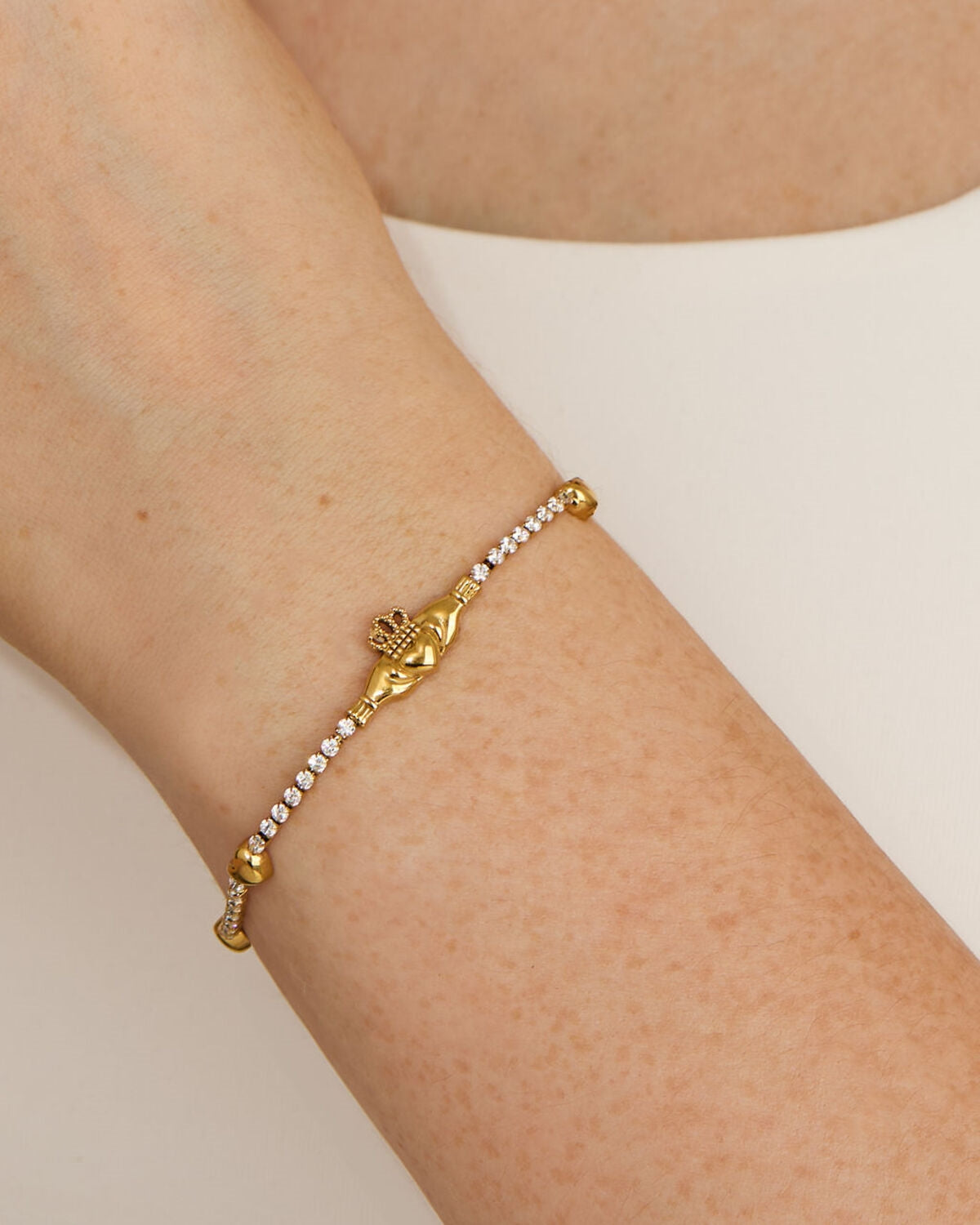 Over & Over Gold 14k Tennis Claddagh Bracelet