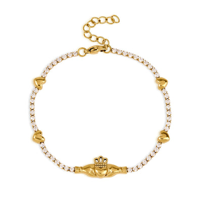 Over & Over Gold 14k Tennis Claddagh Bracelet