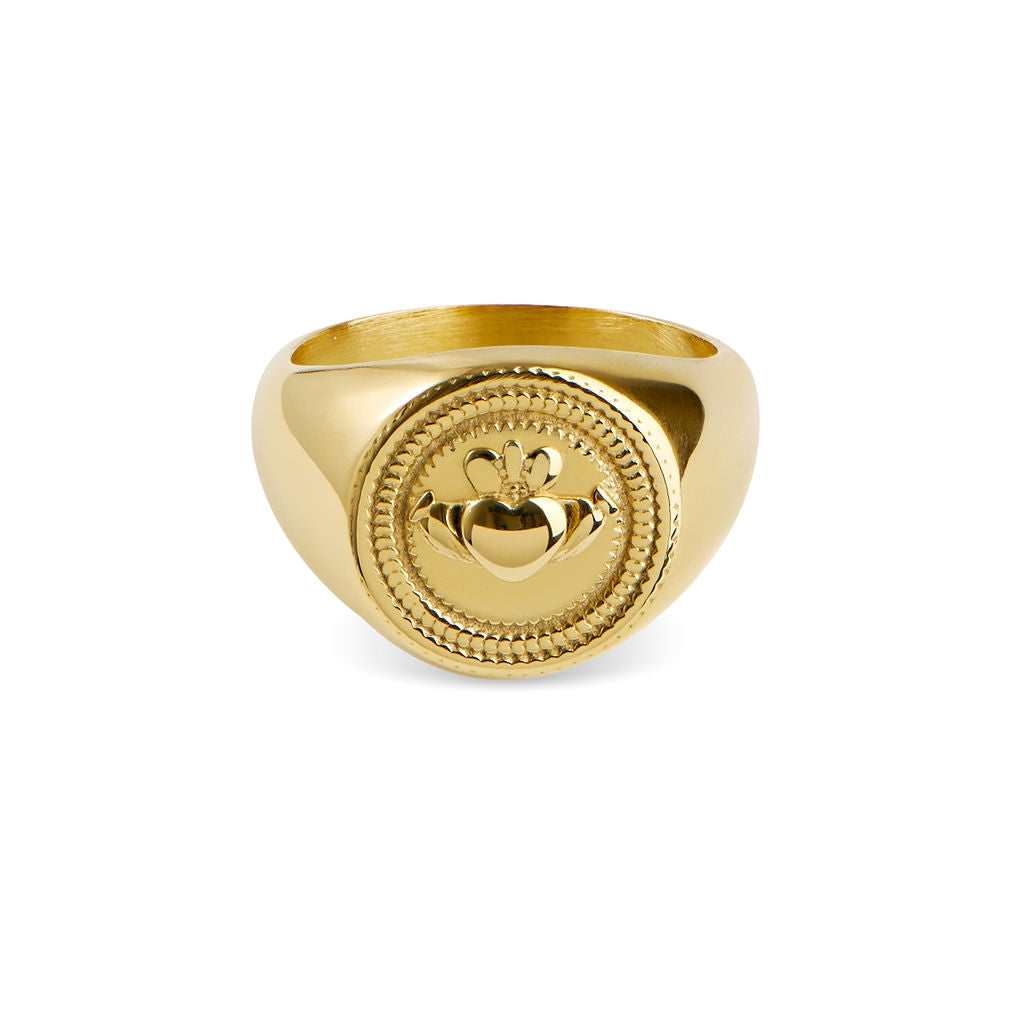 Over & Over Gold 14k Stainless Steel Claddagh Signet Ring