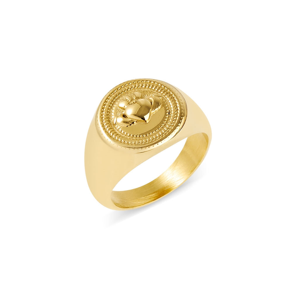 Over & Over Gold 14k Stainless Steel Claddagh Signet Ring