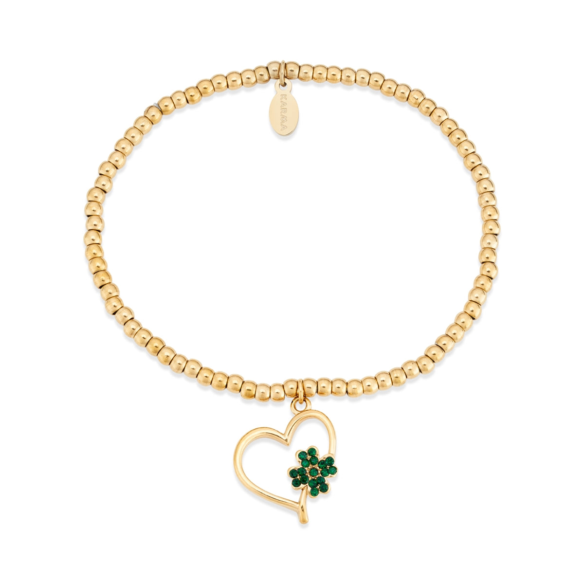 Karma Gold Stainless Steel Green Clover Heart Bracelet