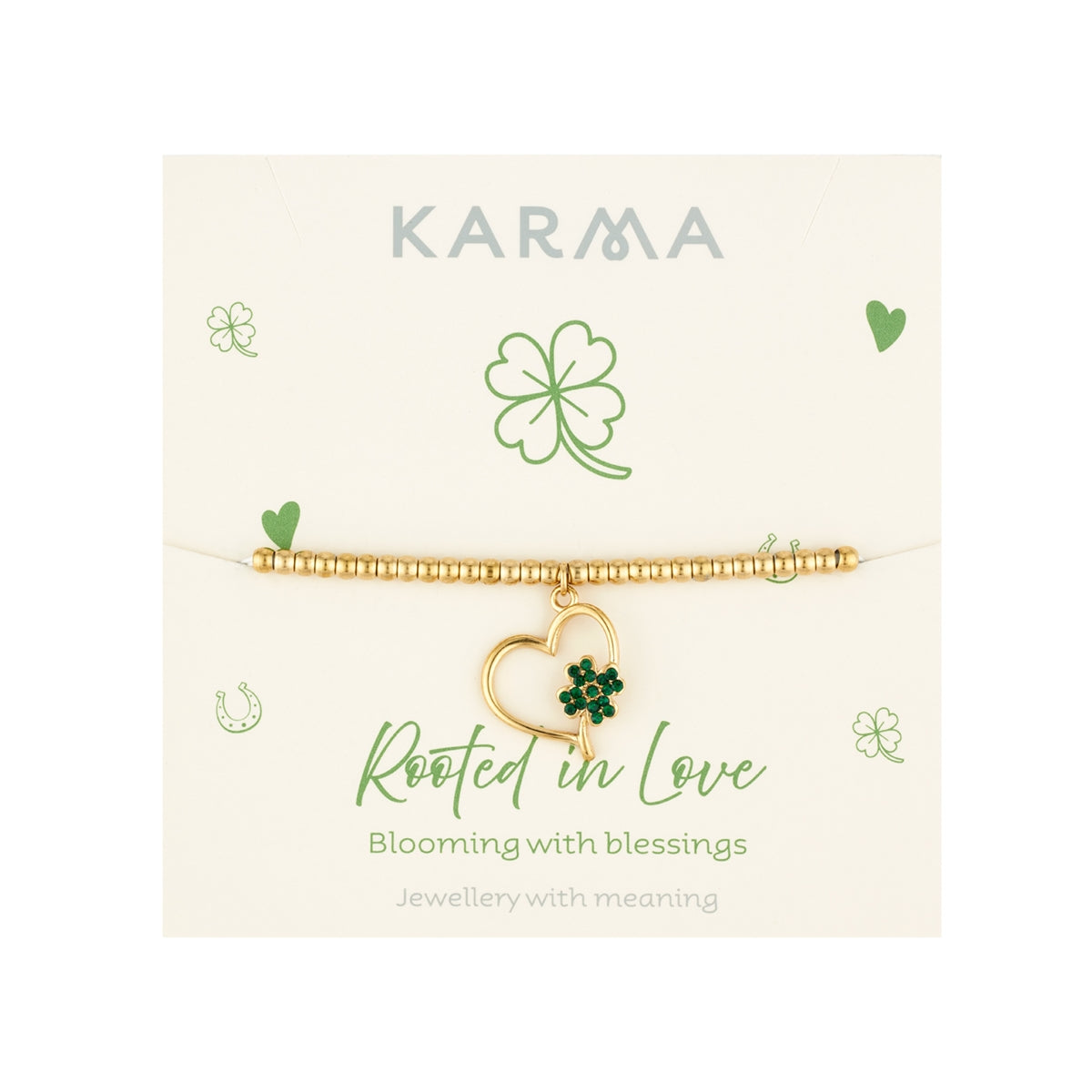 Karma Gold Stainless Steel Green Clover Heart Bracelet