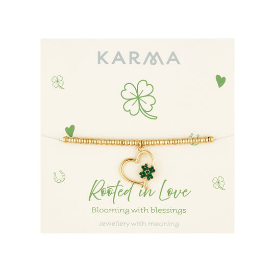 Karma Gold Stainless Steel Green Clover Heart Bracelet
