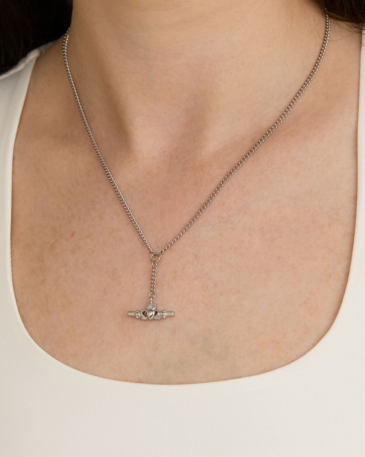 Over & Over Silver Stainless Steel T-bar Necklace