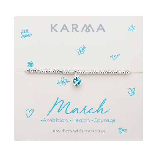 Karma Silver March Stretch Birthstone Bracelet