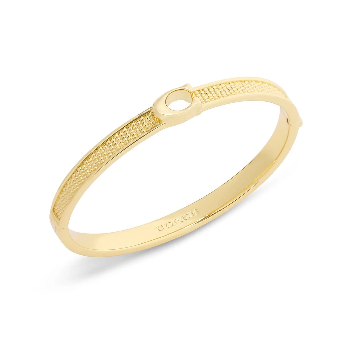 Coach Gold Plated Textured C Hinged Bangle