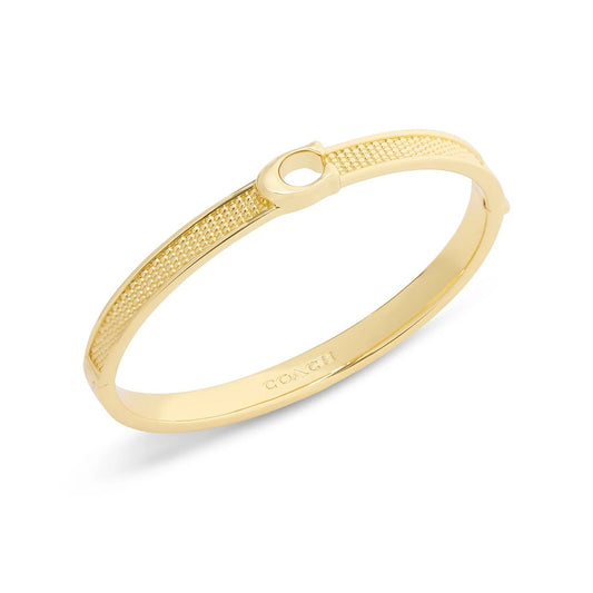 Coach Gold Plated Textured C Hinged Bangle