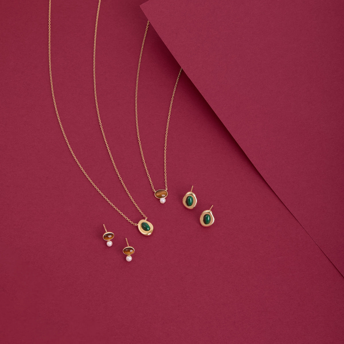 Argento Gold 18k Plated Oval Malachite Gift Set