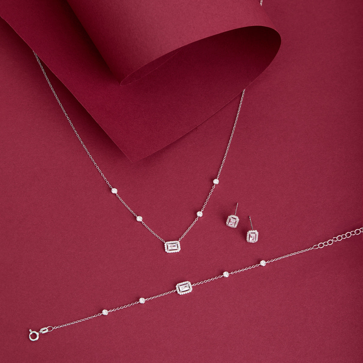 Argento Silver Rectangle Halo CZ Bezel Gift Set