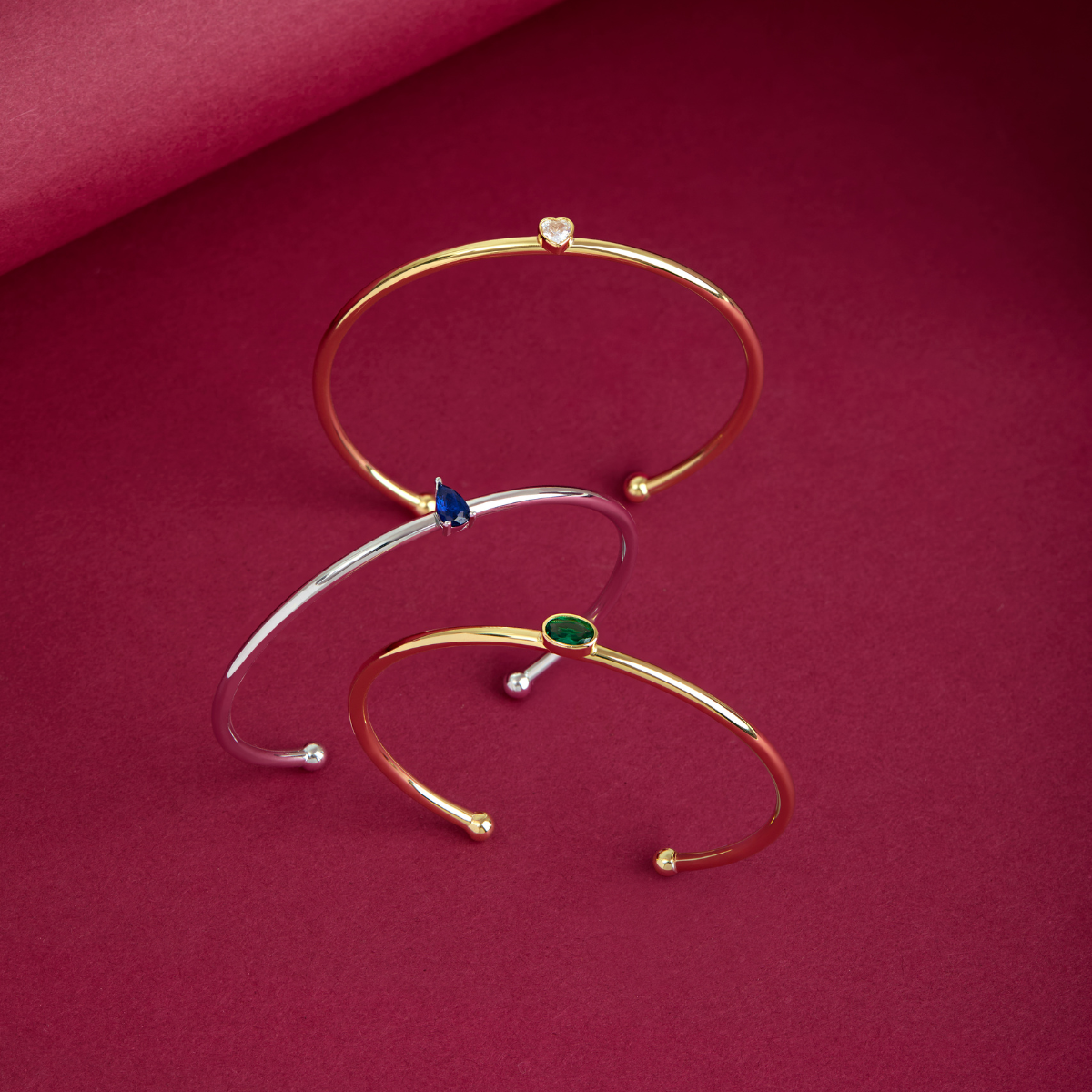 Argento Gold Green Bezel CZ Bangle