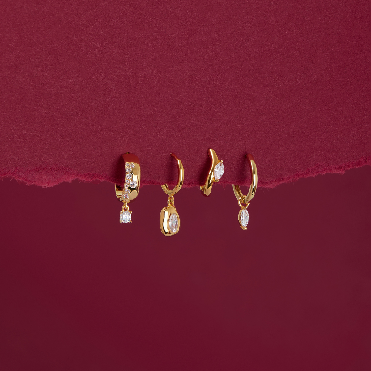 Argento Gold 18k Plated CZ Marquise Drop Huggie Earrings