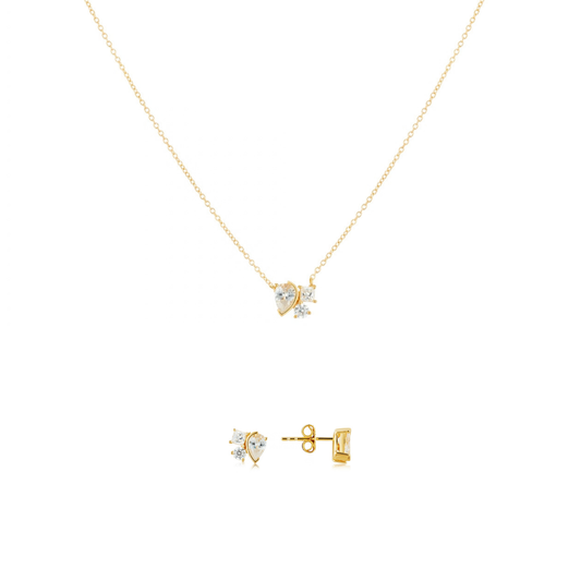 Argento Gold 18k Plated CZ Pear Cluster Gift Set