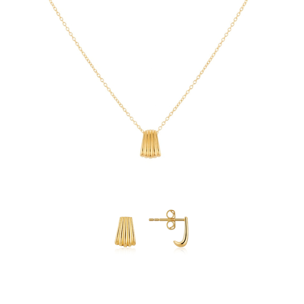 Argento Gold 18k Plated Fluted Fan Necklace Gift Set