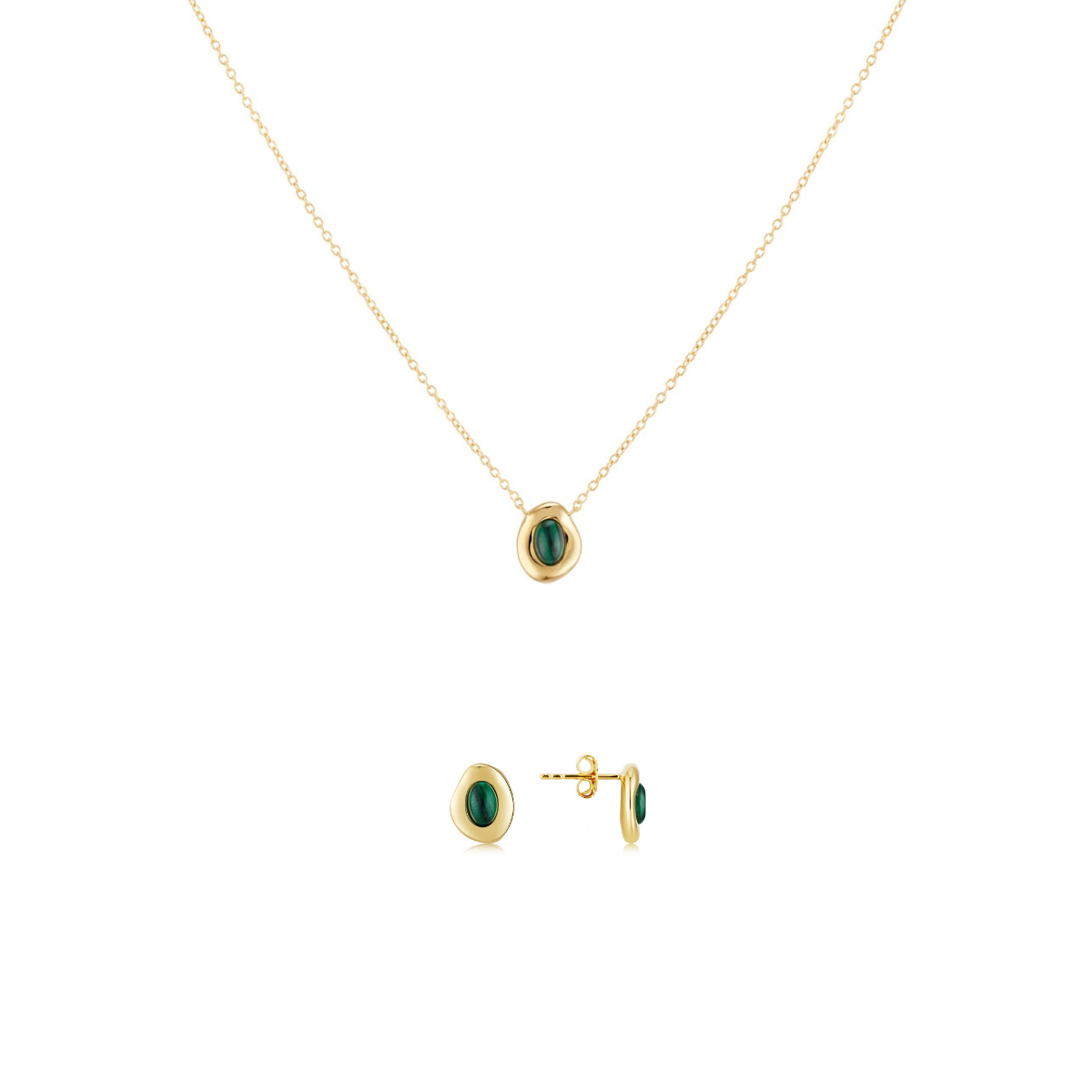 Argento Gold 18k Plated Oval Malachite Gift Set