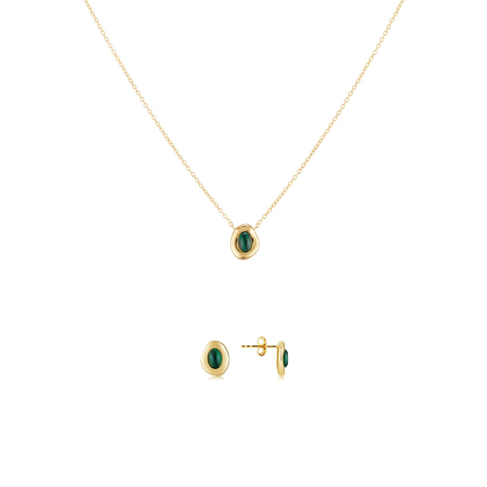 Argento Gold 18k Plated Oval Malachite Gift Set