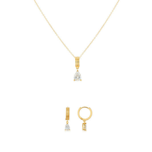Argento Gold 18k Plated Pear CZ Ribbed Gift Set