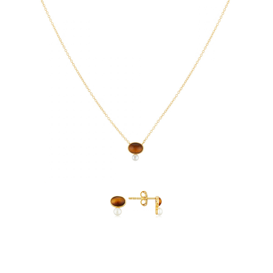 Argento Gold 18k Tiger's Eye Pearl Gift Set