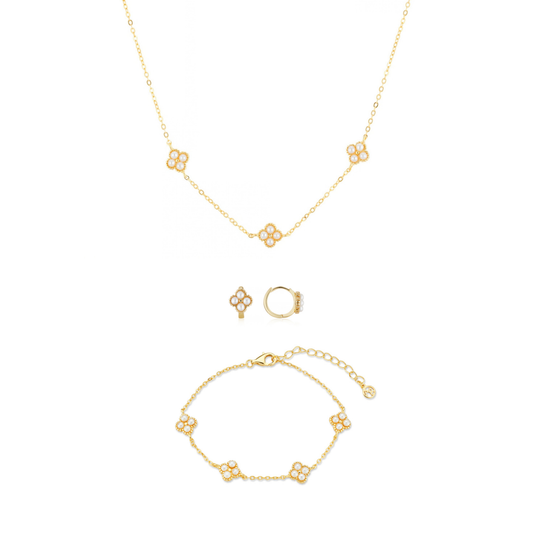 Argento Gold Freshwater Pearl Clover Gift Set