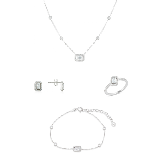 Argento Silver Rectangle Halo CZ Bezel Gift Set