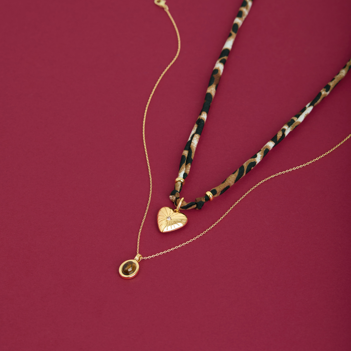 August Woods Gold Leopard Scarf Crystal Heart Necklace