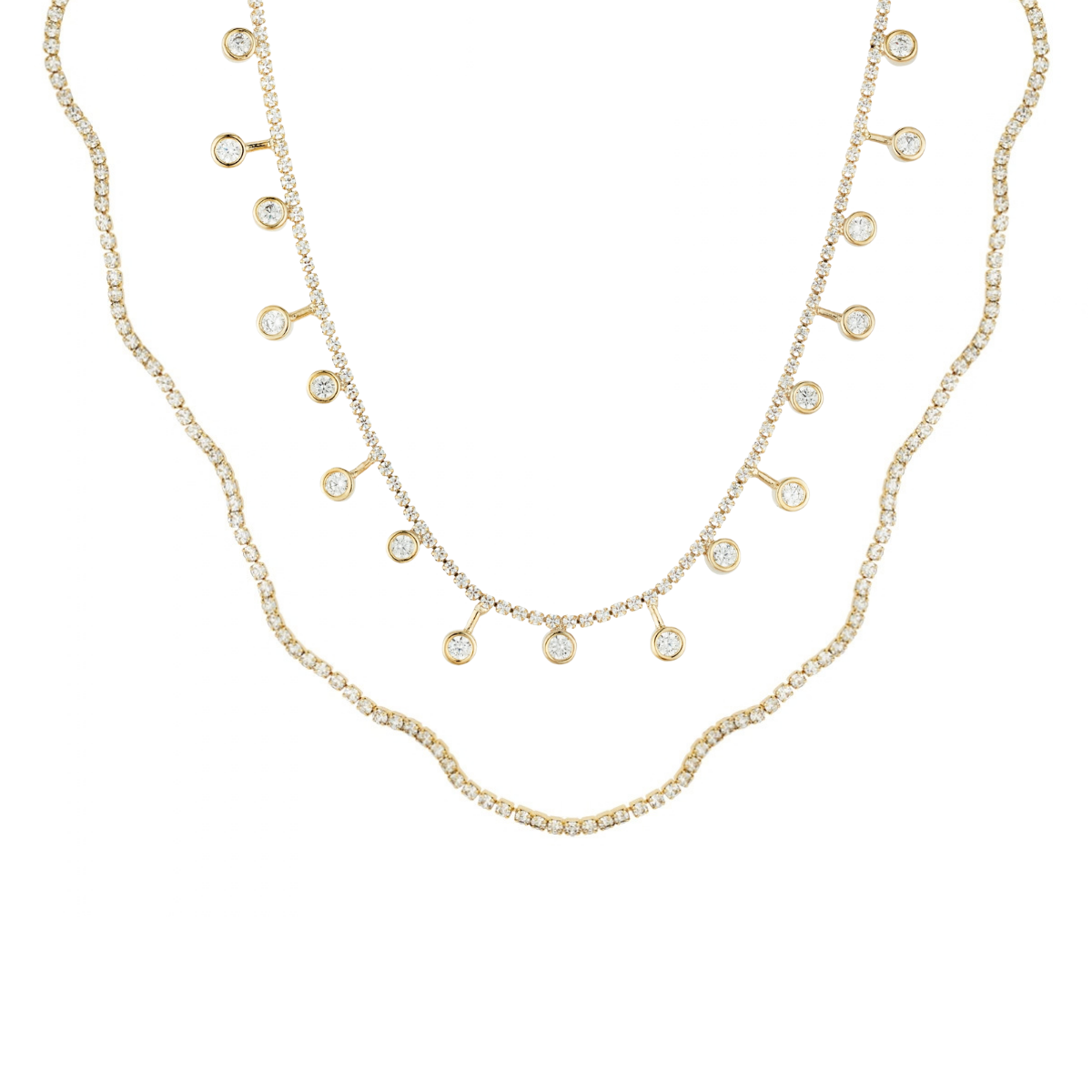 August Woods Gold Cluster Charm Tennis Necklace Set