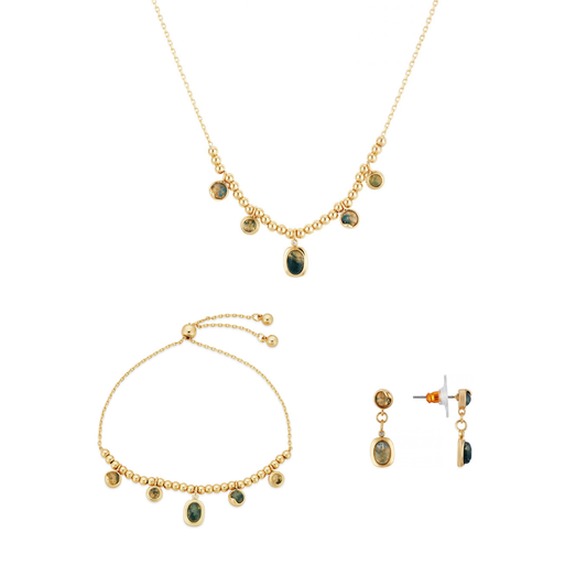 August Woods Gold Green Natural Bead Gift Set