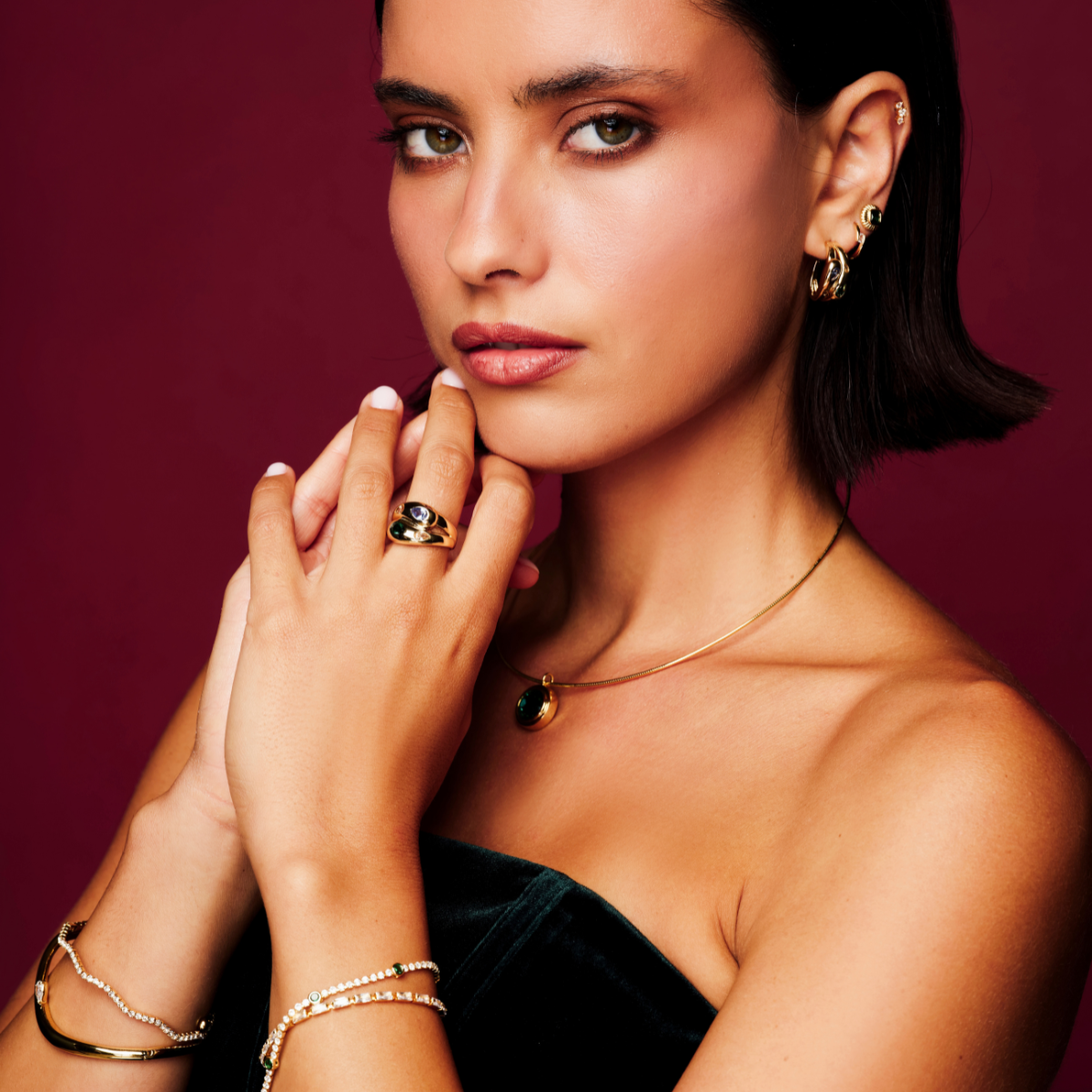 August Woods Gold Green Gemset CZ Dome Ring
