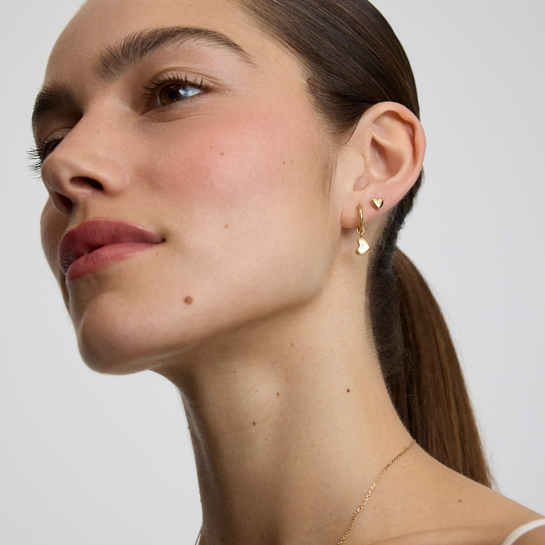 D.Louise Gold Bubble Heart Charm Huggie Earrings