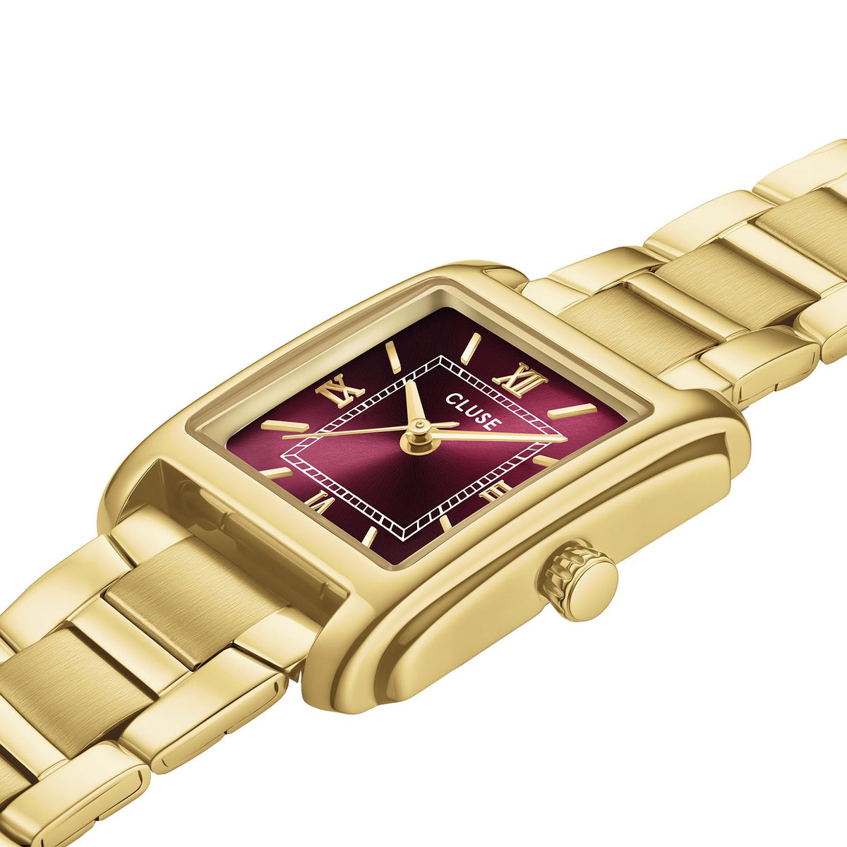 Cluse Gold Anglee Rectangle Cherry 23mm Watch