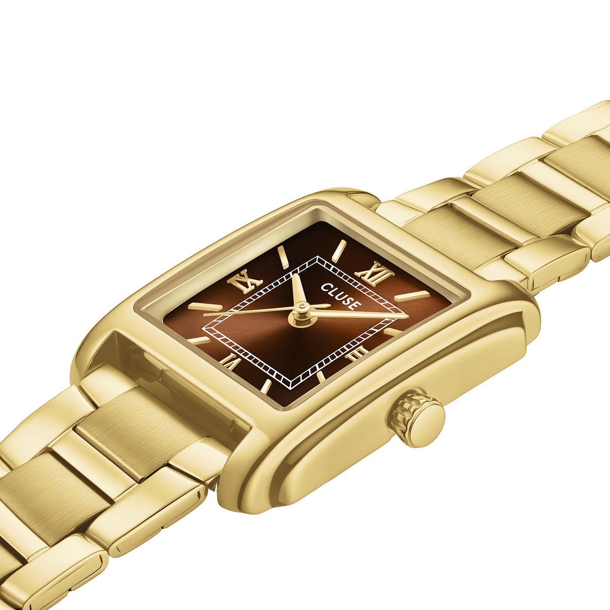 Cluse Gold Anglee Rectangle Brown 23mm Watch